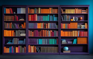 Wall Mural - A wooden bookcase filled with books in a home setting, shelves with books