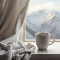 Wall Mural - White cup, cup model, cup of coffee on the table