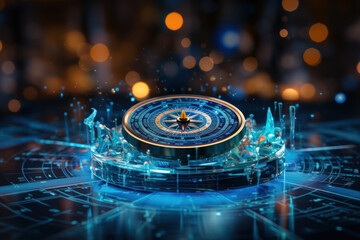 Wall Mural - a digital compass guiding through a sea of information, representing the role of navigation tools in
