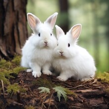 Forests Beautiful White Rabbits Animal Image Generative AI