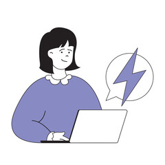 Fototapete - Teamwork concept with cartoon people in flat design for web. Woman brainstorming and getting inspiration while chatting with colleague. Vector illustration for social media banner, marketing material.