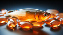 Omega 3 concept. Fish oil capsules with omega 3.