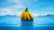 A surreal composition of a single blue java banana against a backdrop of azure water, emphasizing the tropical allure of this unique fruit -Generative Ai