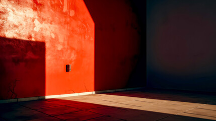 Sticker - Room with red wall and red light coming through the wall.