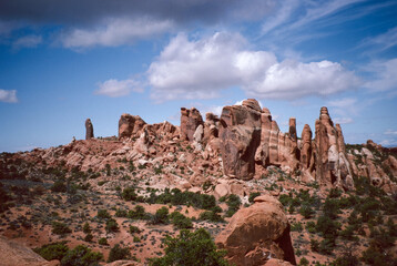 Natural landscape of limestone and sandstone rock formations inside a national parks in utah and arizona in north america in summer