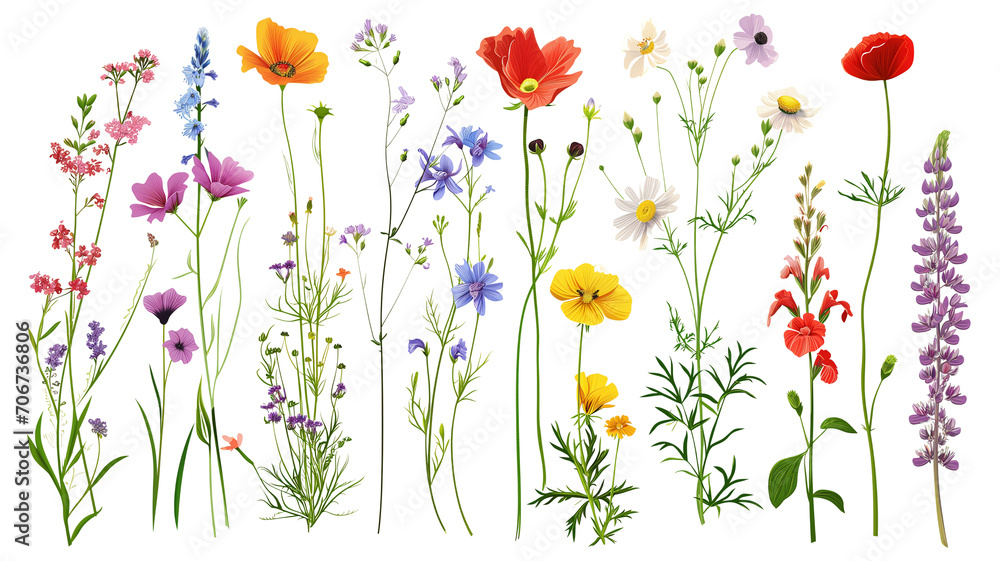 Wild flowers set isolated on a transparent background Stock Photo ...