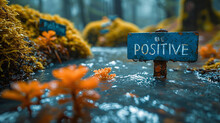 Sign With The Word Be Positive In A Little River 