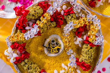 Indian Hindu wedding ceremony ritual items close up