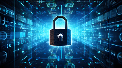 Canvas Print - Secure Cyberspace lock digital background  