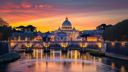 St Peter's Cathedral behind the Aelian Bridge, Rome, Italy