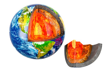 Wall Mural - cross sectional earth model. detailed structure of earth globe, 3d rendering isolated on transparent