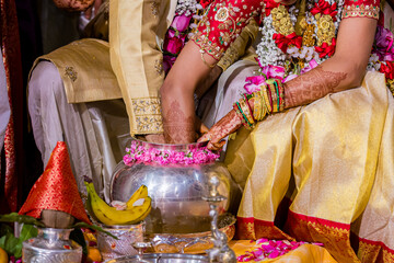 Indian Hindu wedding ceremony ritual items close up