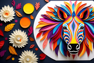 Wall Mural - zebra made from colored paper: beautiful images for adults generative ai