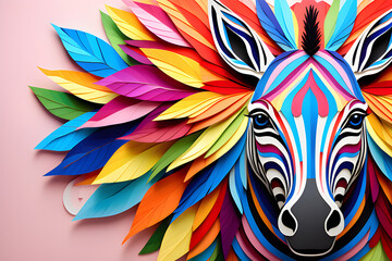 Wall Mural - zebra made from colored paper: beautiful images for adults generative ai