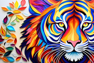 Wall Mural - colored paper for adults decorated with images of mandala tigers - a coloring experience that provid