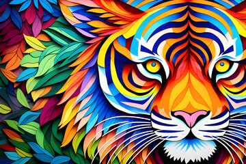 Wall Mural - colored paper for adults decorated with images of mandala tigers - a coloring experience that provid