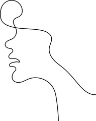 Wall Mural - abstract woman face with wavy hair. black and white hand drawn line art. outline illustration
