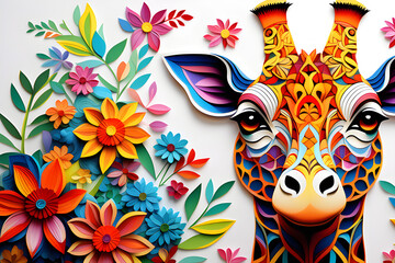 Wall Mural - colored paper for adults decorated with images of mandala giraffes - a beautiful coloring experience