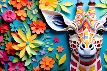 Wall Mural - colored paper for adults decorated with images of mandala giraffes - a beautiful coloring experience