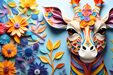 Wall Mural - colored paper for adults decorated with images of mandala giraffes - a beautiful coloring experience