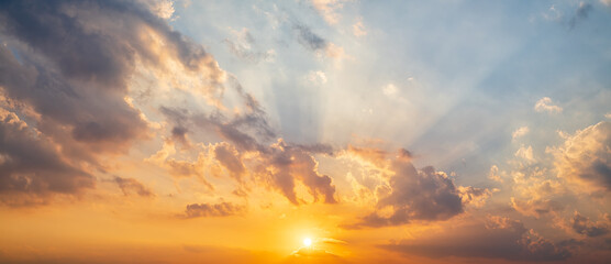 Canvas Print - Panoramic beautiful sunset sky with clouds.