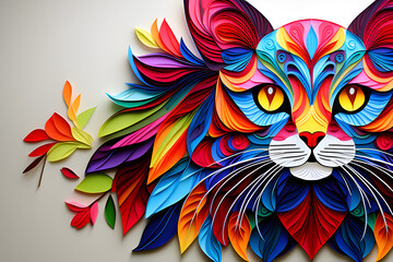 Wall Mural - Colored Paper for Adults Decorated with Mandala Cat Images - Elegant and Elegant Coloring Experience generative ai