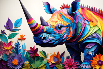 Wall Mural - adult confetti decorated with images of mandala rhinos - a wonderful coloring experience that symbol