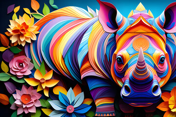 Wall Mural - adult confetti decorated with images of mandala rhinos - a wonderful coloring experience that symbol