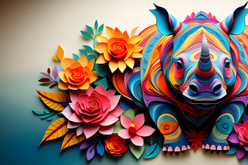 Wall Mural - adult confetti decorated with images of mandala rhinos - a wonderful coloring experience that symbol