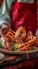 Wall Mural - A chef preparing a serving of lobster.