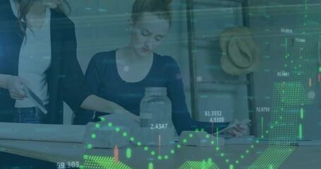 Wall Mural - animation of financial data processing over diverse business people in office