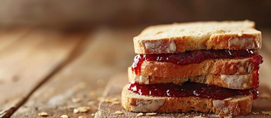 Aufkleber - Peanut Butter and Jelly Sandwich on Wheat Bread. with copy space image. Place for adding text or design