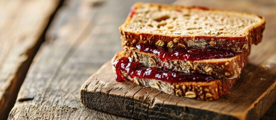 Aufkleber - Peanut Butter and Jelly Sandwich on Wheat Bread. with copy space image. Place for adding text or design