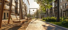 Street Swings Hang In The Courtyard Of The House A Children S Playground On The Street Wooden Swings On Chains A Residential Quarter A Place Of Rest For Citizens High Quality Photo