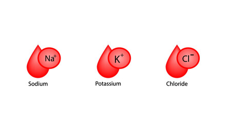 electrolytes. sodium, potassium, chloride, ions. blood droplet, icon isolated on white background. s