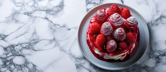 Leinwandbilder - Raspberry ice cream dessert on marble backdrop. with copy space image. Place for adding text or design