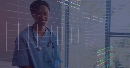 Wall Mural - Animation of data processing over biracial female doctor