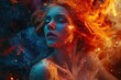 Celestial Power: A Beautiful Cosmic Female Radiates Sensual Aura with Fire Hair, Conjuring an Enchanting Vision of Elegance and Grace in the Cosmic Cosmos.

