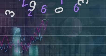 Sticker - Animation of financial data processing over cityscape