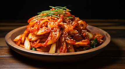 Wall Mural - kimchi. korean food on wooden plate and table