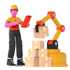 Wall Mural - Boy Crane Arm Robot Deliveryman Package Courier