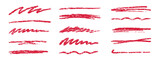 Fototapeta  - Crayon brush stroke red underline. Chalk pen highlight stroke. Vector hand drawn brush underline element set for accent, crayon texture emphasis element. Red chalk vector illustration