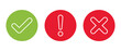 © Ka Han - Line of checkmark, exclamation, and x cross mark icon vector. Accept, warning, and decline sign symbol