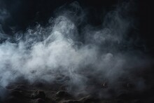 Defocused Smoke On A Dark Halloween Background Obscures Foggy Cement