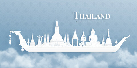 Wall Mural - paper cut style of thailand landmark, bangkok landmark,suphannahong boat. vector illustration