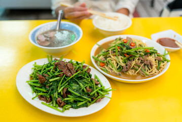 Sticker - Taiwanese local food store vegetable fry with the beef