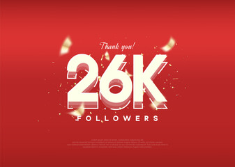 Modern design celebration of 26k followers. on a luxurious red background.