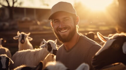 Wall Mural - A young farmer purchases comprehensive livestock insurance to secure the wellbeing of their large herd of goats.