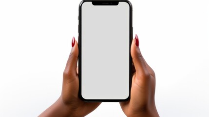 Wall Mural - Black woman hands using phone isolated on white background isolated on white background,. Created using Generative AI Technology