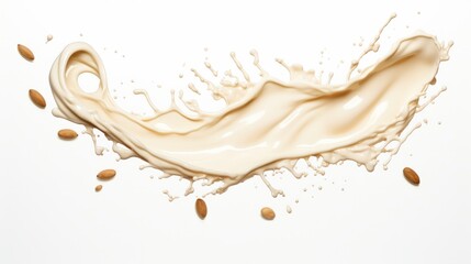 Wall Mural - Milk splash with almonds isolated on transparent or white background, png isolated on white background,. Created using Generative AI Technology